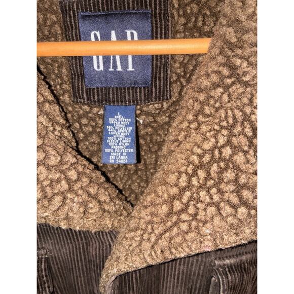 Gap Men's Corduroy Jacket L Chocolate Brown Sherpa Collar Y2K Button Up Pockets - Picture 3 of 11